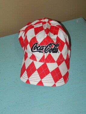 Coca Cola Retro Argyle Diamond Embroidered Strap Back Baseball Cap Distressed